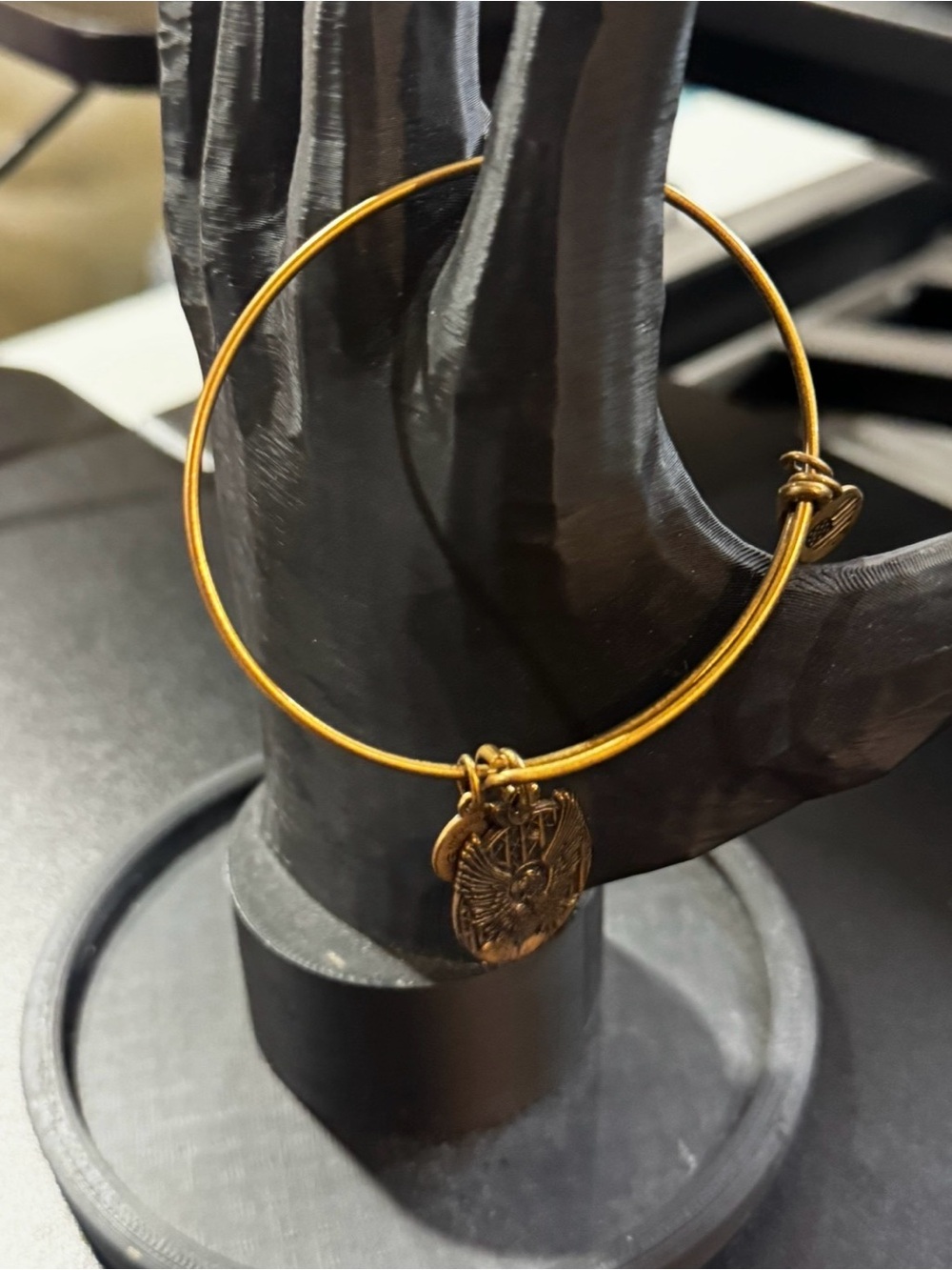 Alex and Ani Antique Gold Winged Medallion Charm Bangle